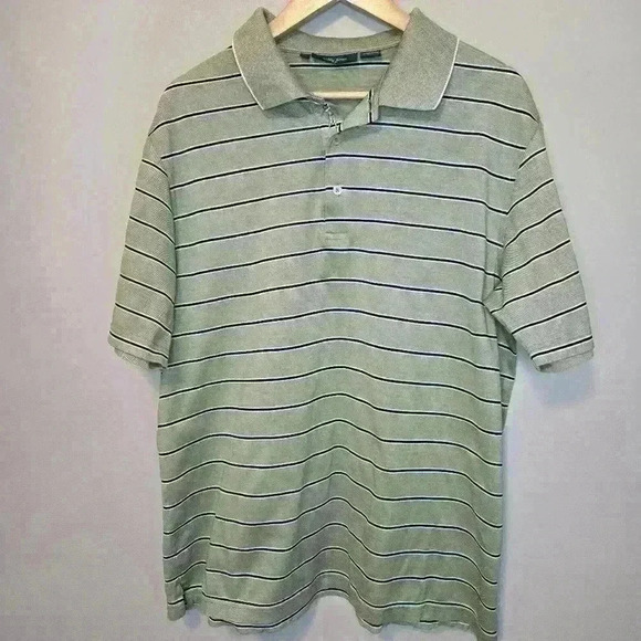 Men's Bobby Jones Golf Polo Size L Green with Navy Blue Stripes - Picture 1 of 8